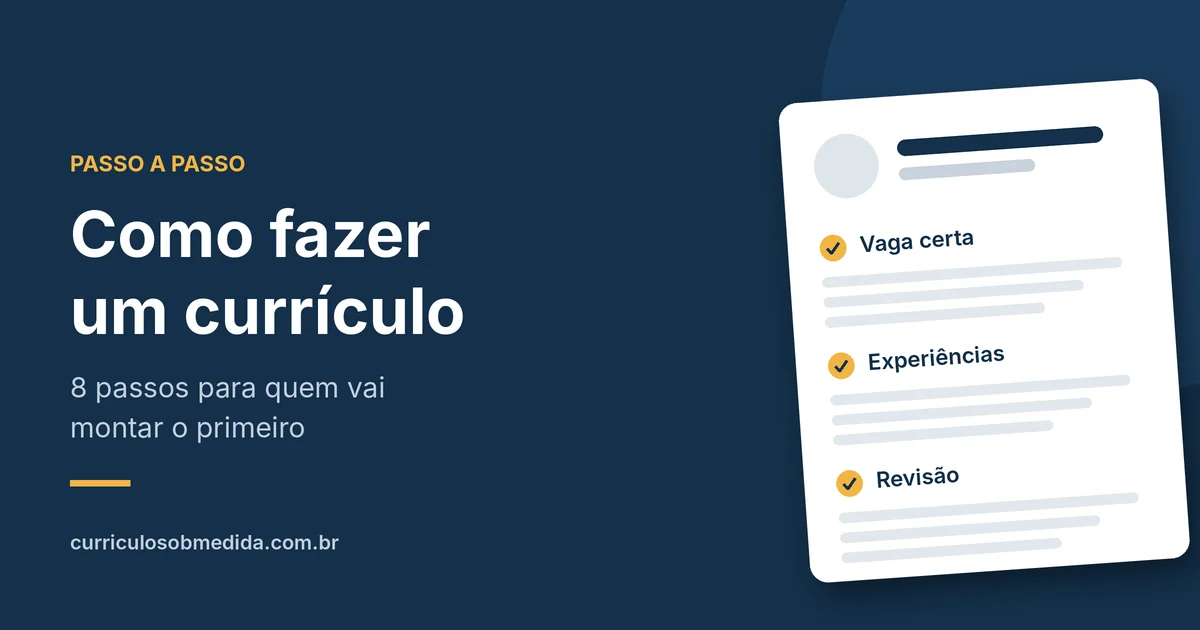 Ilustração com o título Como fazer um currículo e uma lista com os itens Vaga certa, Experiências e Revisão